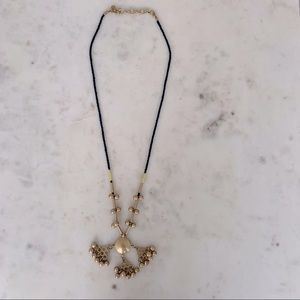 J Crew Blue/Neon Green String Necklace with Gold Pendant